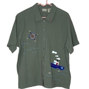 Bobbie Brooks NWT VTG Nautical XL‎ Embroidered Button Up Shirt Top Cruise